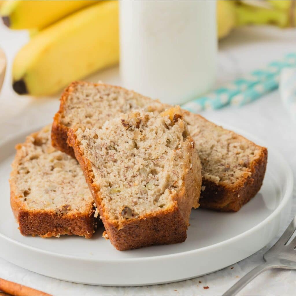 Slices of banana bread on a plate.