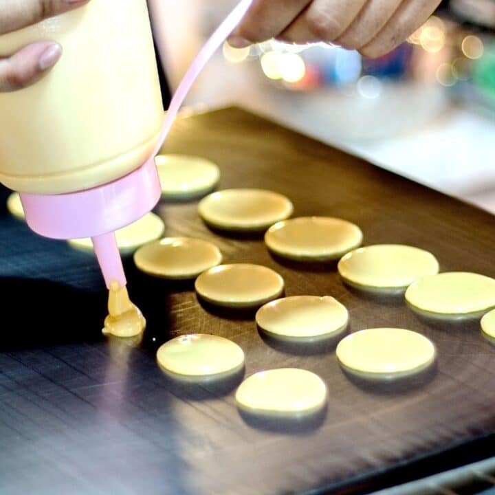 mini pancakes on a griddle