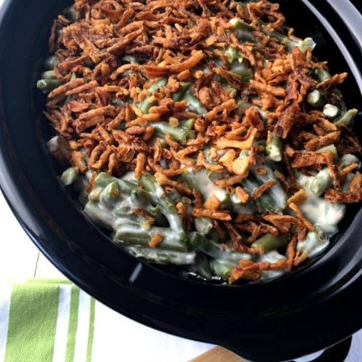 green bean casserole made in a crock pot