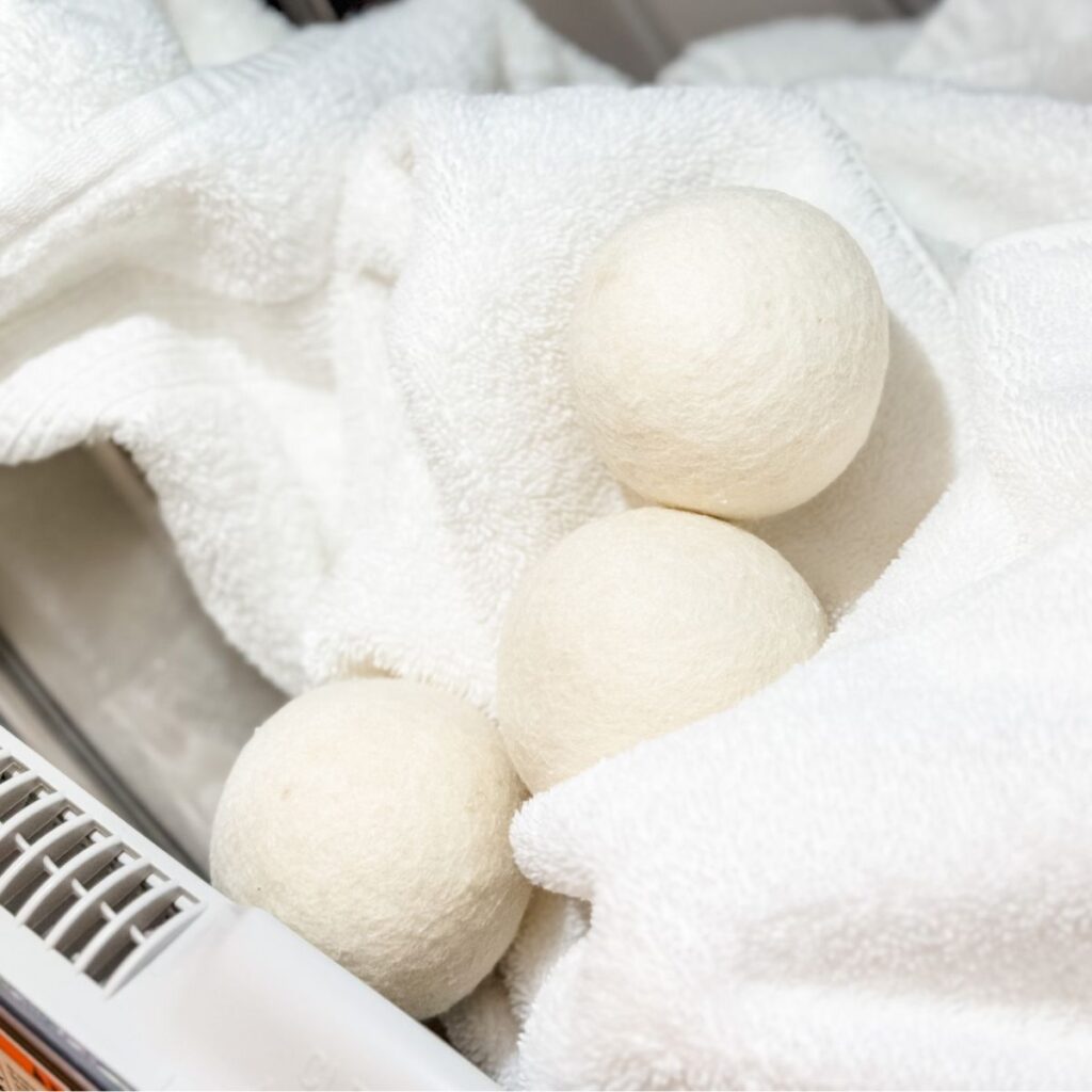 using wool dryer balls to keep towels fluffy and soft