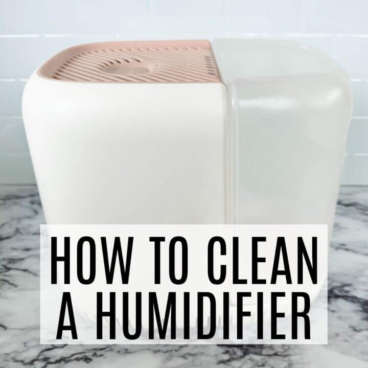 humidifier on a countertop with the words how to clean a humidifier