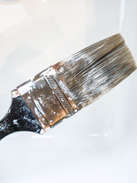 Hardened paint on a brush before cleaning.