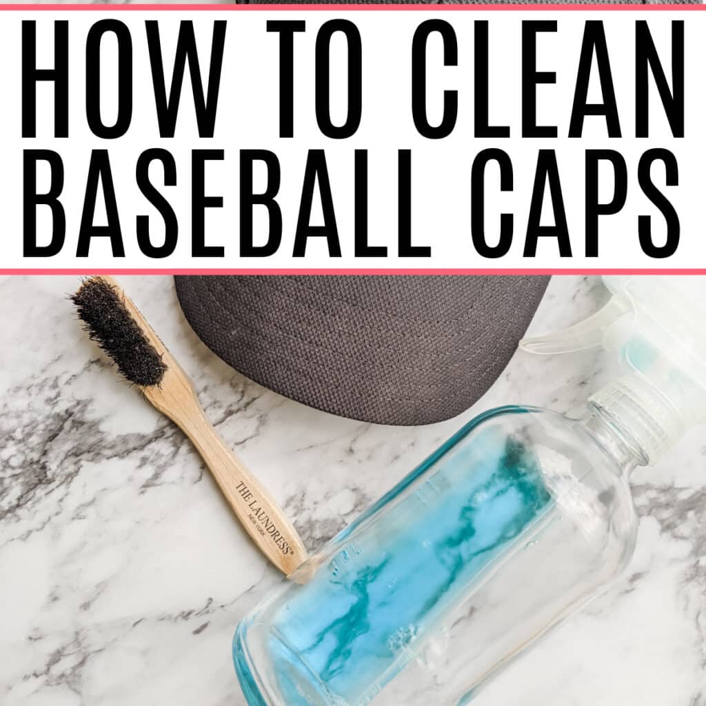 DIY cleaning solution for baseball caps next to a brush.