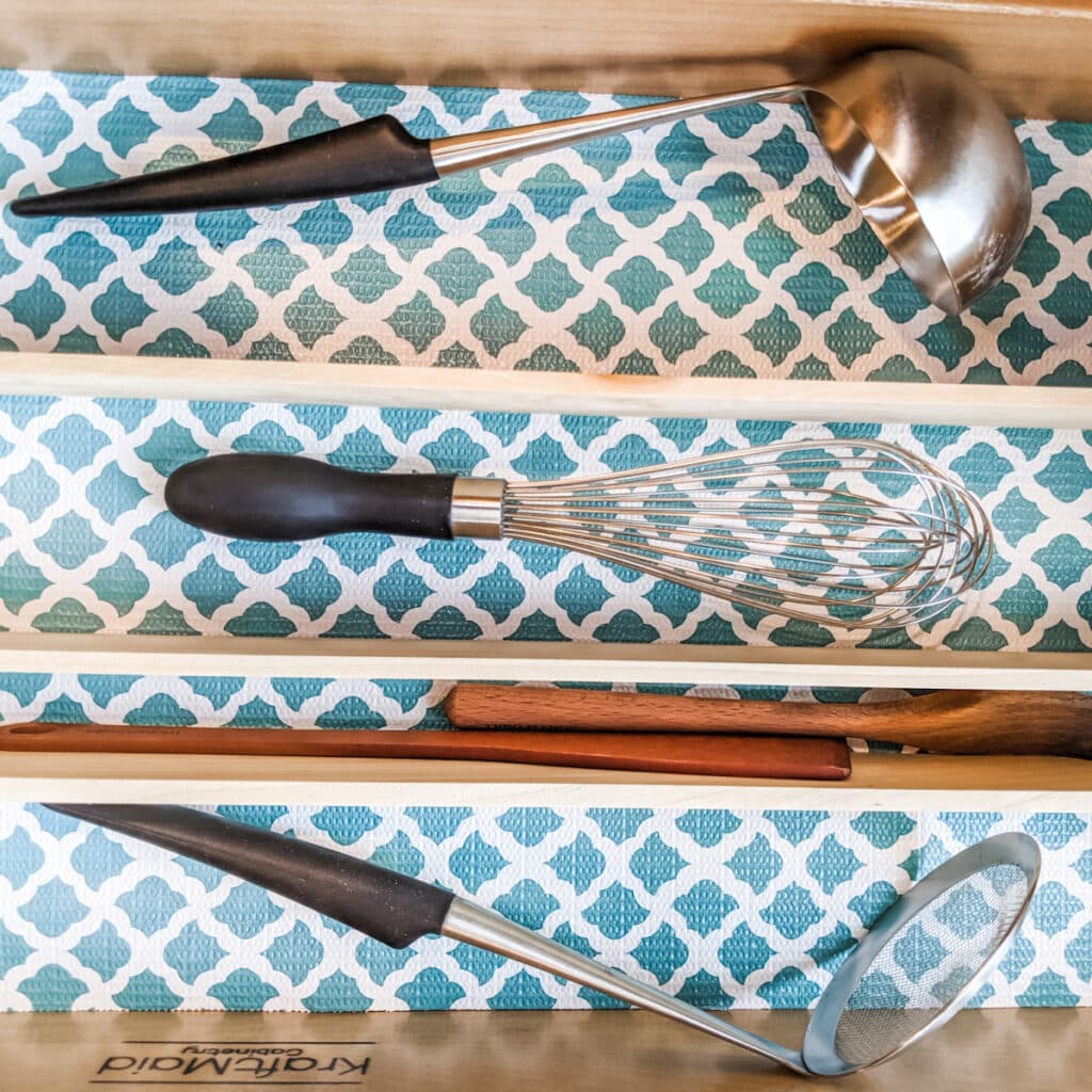 homemade drawer organizer in the kitchen