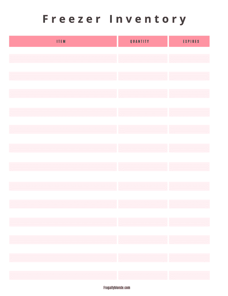 Freezer Inventory List