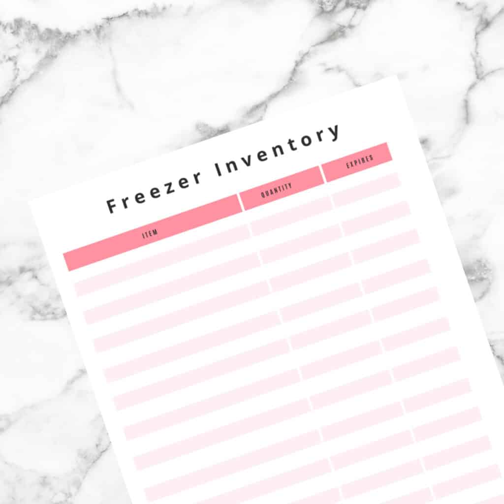 freezer inventory printable on marble