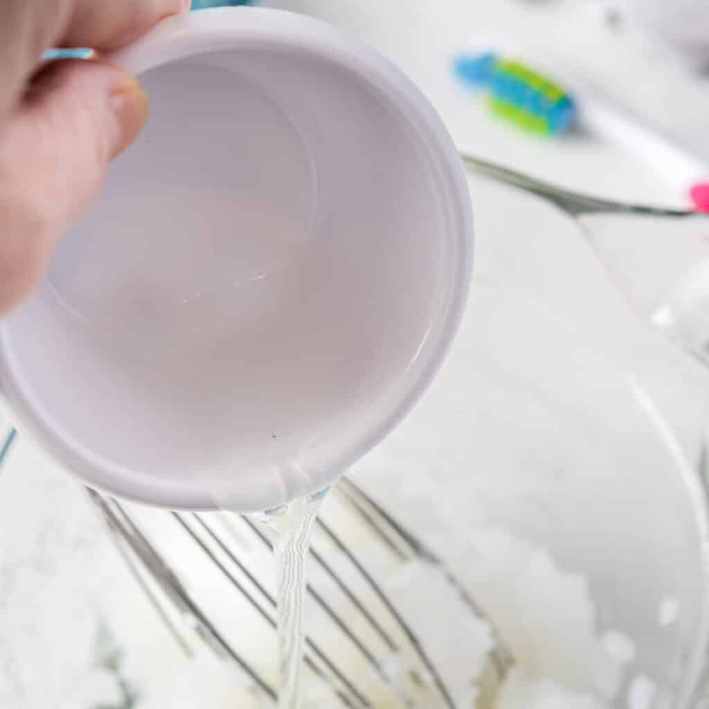 pour bleach into cornstarch mixture