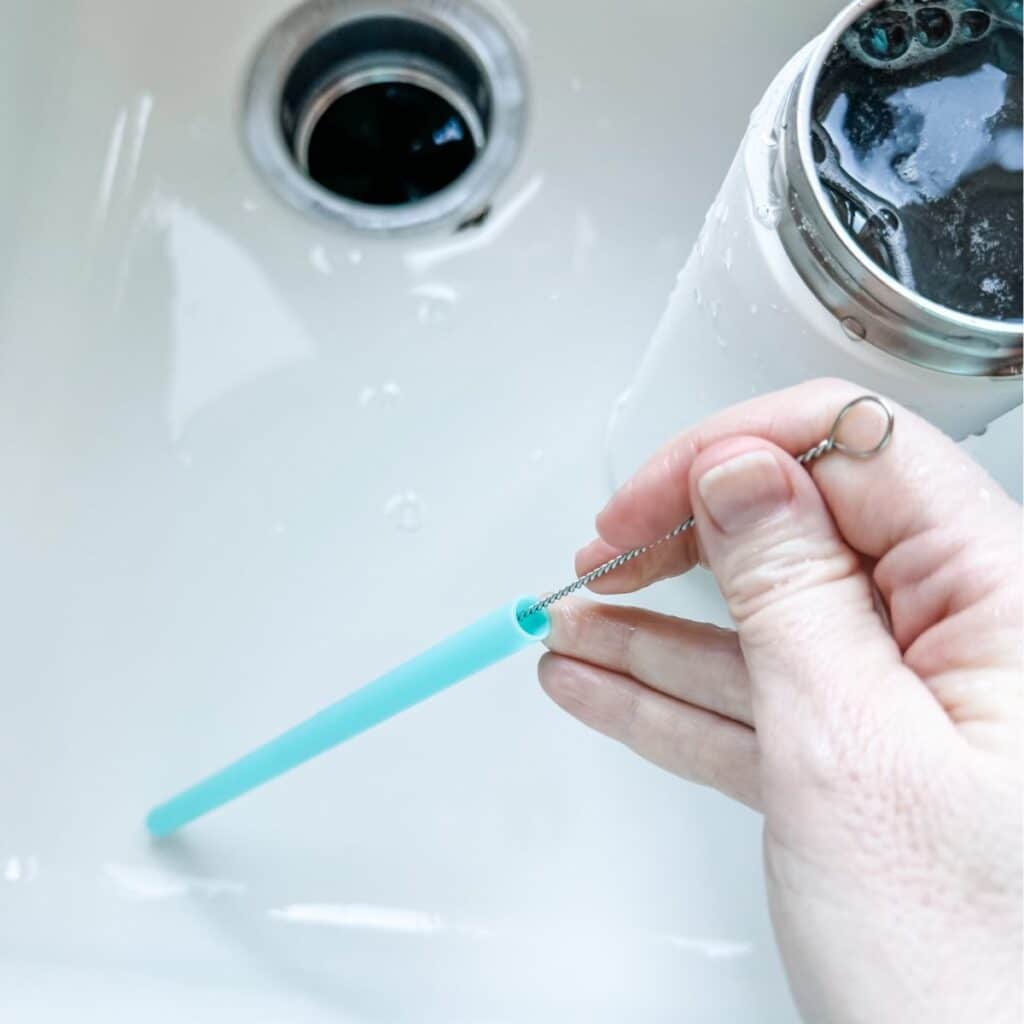 cleaning owala straw with brush